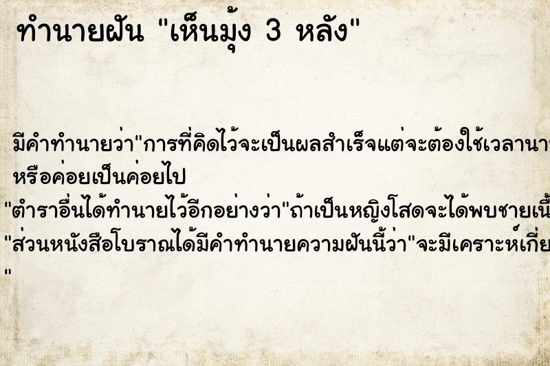 ทำนายฝัน เห็นมุ้ง 3 หลัง